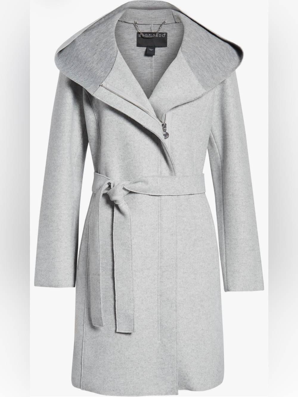 NWT Bernardo grey hooded faux wrap coat